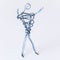 A man of wire is standing, raising his hands up, symbolizing success, joy, dream