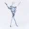 A man of wire is standing, raising his hands up, symbolizing success, joy, dream