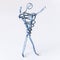 A man of wire is standing, raising his hands up, symbolizing success, joy, dream