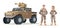 Man and woman army soldier characters with military vehicle