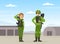 Man and Woman as Military Special Force in Uniform and Rifle Saluting Vector Illustration