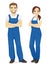 Man and woman in blue overalls