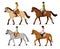 Man, Woman, Boy, Girl riding horses Vector Illustration Set, isolated.