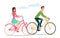 Man and woman, boy and girl riding sport bikes. Family outdoor