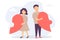 The man and the woman broke up. Each has half a heart in his hands. Disassembled the heart-shaped puzzle. Vecton flat illustration