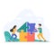 Man and woman build a house from puzzles Vector flat illustration
