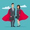 Man and woman business superheroes. Cartoon Super businessman