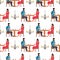 Man and Woman in Cafeteria Flat Seamless Pattern