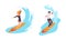 Man and Woman Character Engaged in Extreme Sport Surfboarding Vector Set