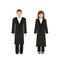 Man and woman character judge