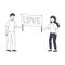Man and Woman Character Partaking in Demonstration for Love with Placard and Word on It Vector Illustration