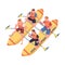 Man and Woman Character Rafting in Inflatable Raft Rowing with Paddle Engaged in Water Sport Vector Illustration