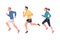 Man and Woman Character Running in Sportswear and Trainers Engaged in Sport Training and Workout Vector Set