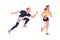 Man and Woman Character Running in Sportswear and Trainers Engaged in Sport Training and Workout Vector Set