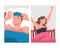 Man and Woman Character Waking Up Feeling Happy Stretching Out in Bed Ready to Get Up in the Morning Vector Set