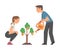 Man and Woman Character Watering Money Tree Cultivating It Vector Illustration