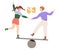 Man and Woman Characters Balancing on Ball Having Connections with Each Other Engaged in Social Interaction Vector