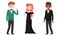 Man and Woman Characters Dressed in Elegant Attire at Social Evening or Red Carpet Reception Vector Illustrations Set