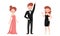Man and Woman Characters Dressed in Elegant Attire at Social Evening or Red Carpet Reception Vector Illustrations Set