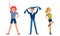 Man and Woman Characters Sports Fan Holding Scarf and Dancing Vector Illustration Set