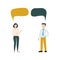 Man and woman chatting. Vector illustration in flat design with speech bubbles and place for text. Could be used for blogs, social