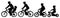 Man woman and children boy and girl on a bicycle riding on a bike, cyclist set, silhouette vector.