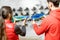 Man and woman choosing shoes for hiking