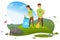 Man and Woman Collecting Garbage in Recycling Bin