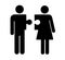 Man and a woman connect pieces of a puzzle icon feeling perfect for each other, compatibility between man and woman, relationship