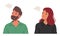 Man and Woman With Contemplative Expression, Brows Slightly Furrowed, Deep In Thought, Vector Illustration