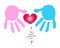 Man and woman couple hand prints and heart. Happy valentine day greeting card vector