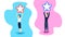 Man woman couple holding star award trophy victory rating concept flat horizontal