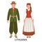 A man and a woman, a couple in Lithuanian folk costumes. Culture and traditions of Lithuania. Illustration