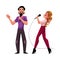 Man and woman, couple singing together, karaoke party, contest, competition