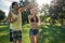 Man and woman dancing Latin American in park