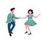 Man and woman dancing twist flat color vector faceless characters