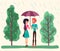 Man and Woman on Date in Forest, Rainy Weather