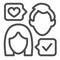 Man and woman, dialogue with heart, sincere conversation line icon, date concept, talk vector sign on white background