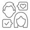 Man and woman, dialogue with heart, sincere conversation thin line icon, date concept, talk vector sign on white