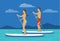 Man and woman do stand up paddling