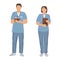 Man and woman doctor, nurse or orderly on a white background, treatment of diseases and viruses - Vector