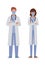 Man and woman doctors with masks against 2019 ncov virus vector design