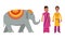 Man and Woman Dressed in Traditional Indian Clothing and Elephant Vector Set