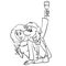 Man and woman drink champagne, man makes a toast, outline drawing, cartoon, isolated object on a white background