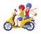 Man and Woman Driving Scooter or Motorbike on Bali Vector Illustration