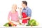 Man and woman enjoy cooking together
