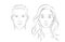 Man and woman faces. Heads face. Portrait of young beautiful girl, boy. Vector line sketch illustration.