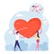 Man and Woman Fall in Love Concept. Cheerful Cupid Flying in Sky with Bow Aiming to People