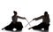 Man and woman fighting and training aikido on white studio background