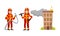 Man and Woman Firefighter Carrying Firehose and Shovel Vector Illustration Set